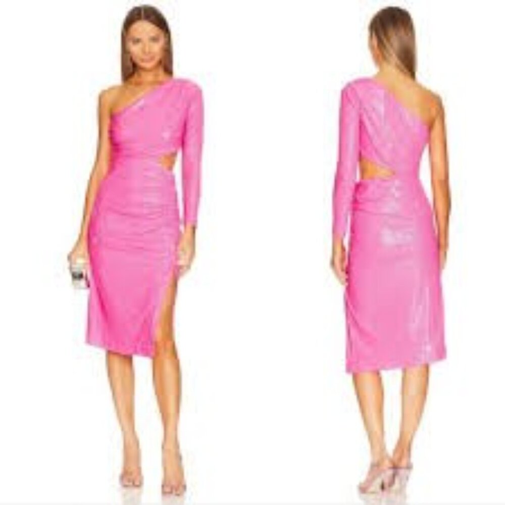L'AGENCE | Christie Pink Sequin One Should Cutout Dress NWT